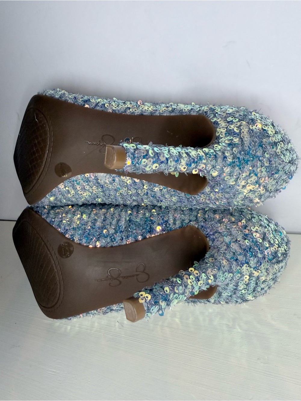 Jessica Simpson Blue Iridescent Tweed Sequin Pointed Toe Pumps Size 8.5 - Picture 12 of 13